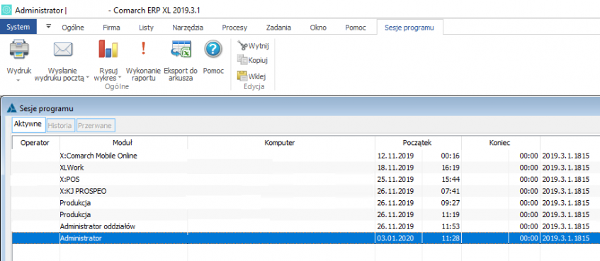 Aktywne licencje Comarch ERP XL