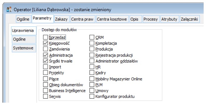 Przykład licencji przypisanych do karty operatora Przykład licencji przypisanych do karty operatora