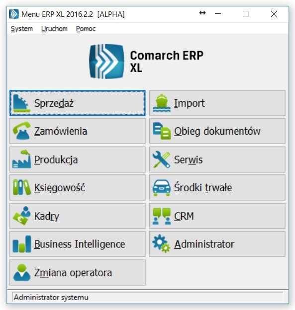Menu startowe ERP XL w wersji 2016 z listą dostępnych na danym komputerze modułów Menu startowe ERP XL w wersji 2016 z listą dostępnych na danym komputerze modułów
