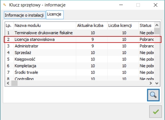 Pobrane licencje dostępowe Pobrane licencje dostępowe