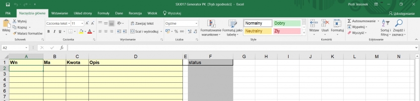 Format danych Excel dl generowania PK Format danych Excel dl generowania PK