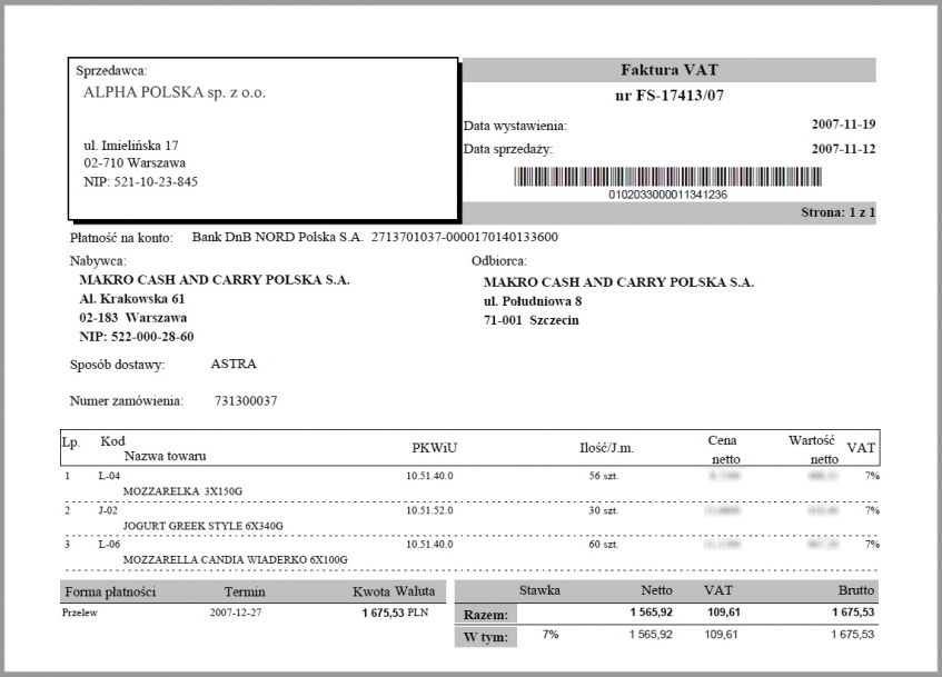 Faktura elektroniczna PDF jako obraz Faktura elektroniczna PDF jako obraz