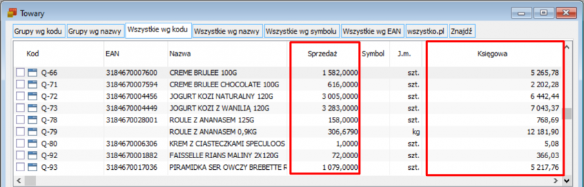Zasoby magazynowe na liście towarów Zasoby magazynowe na liście towarów