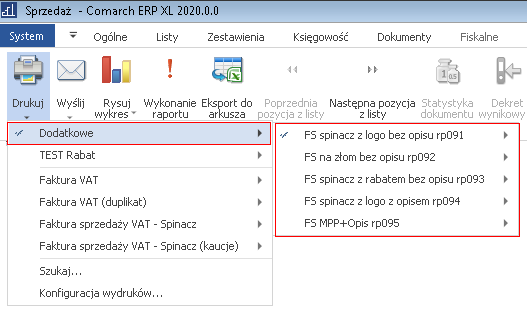 Sposób wyświetlania listy niestandardowych wydruków na fakturze sprzedaży opatrzonych w sygnaturę Sposób wyświetlania listy niestandardowych wydruków na fakturze sprzedaży opatrzonych w sygnaturę