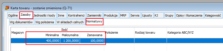 Normatywy na kartotece towarowej Normatywy na kartotece towarowej