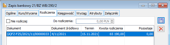 zapis bankowy automatycznie rozliczony zapis bankowy automatycznie rozliczony
