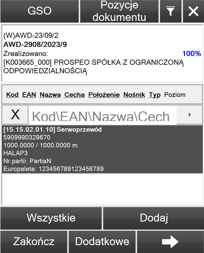 sxz126 Widok zrealizowanej pozycji sxz126 Zastosowanie standardów gs1 - widok zrealizowanej pozycji w aplikacji Comarch Magazynier